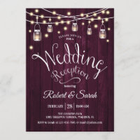 Rustic Burgundy Wood & Lights Wedding Reception