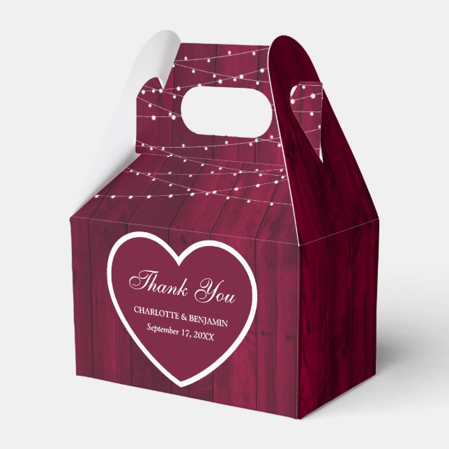 Rustic Burgundy Wood Wedding Thank You Favour Box (Front Side)