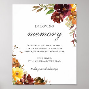 Rustic Burgundy Yellow Floral In Loving Memory Poster
