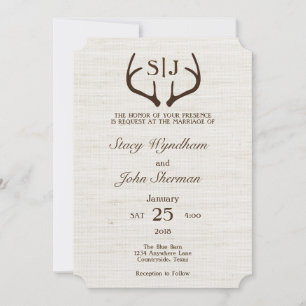 Rustic Burlap and Antler Wedding Invitation Card