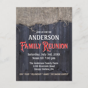 Rustic Burlap and Barn Wood Family Reunion Postcard