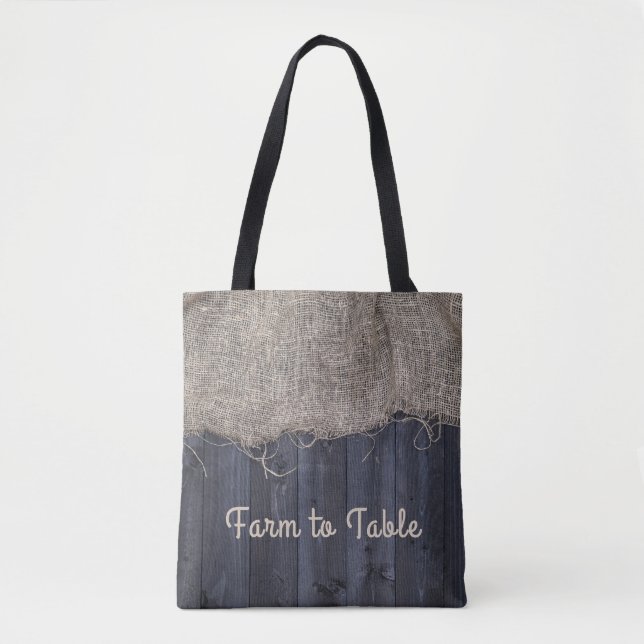 Rustic Burlap and Barn Wood with Text Tote Bag (Front)