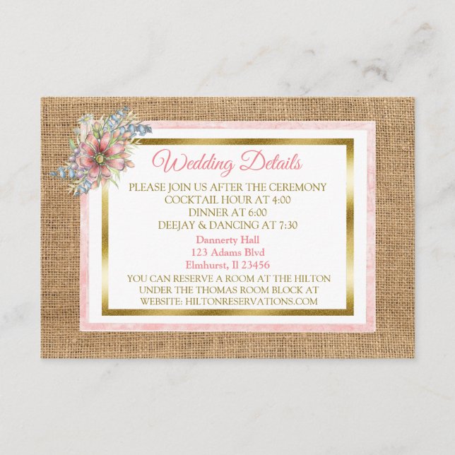 Rustic Burlap and Flower Wedding Detail Card (Front)