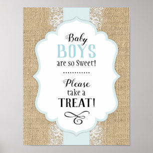 Rustic Burlap and Lace Boy Baby Shower Table Sign