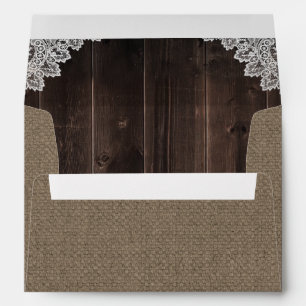 Rustic Burlap and Lace Country Barn Wood Wedding Envelopes