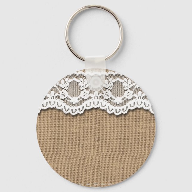 Rustic Burlap and Lace Key Ring (Front)
