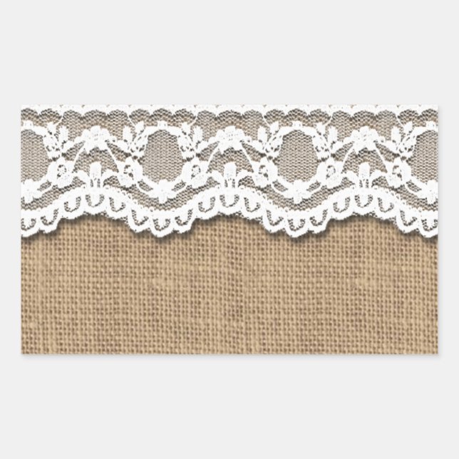 Rustic Burlap and Lace Rectangular Sticker (Front)