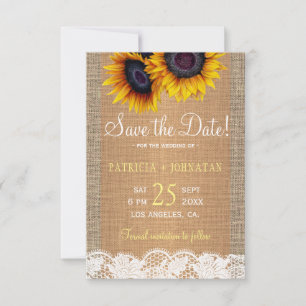 Rustic burlap and lace sunflowers PHOTO wedding Save The Date