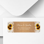 Rustic burlap and lace sunflowers wedding return<br><div class="desc">Vintage rustic return address label featuring beautiful sunflower bouquets with white lace and a transparent burnt orange overlay on a beige faux burlap background. Ideal for your summer or autumn fall | elegant rustic country | outdoor backyard themed weddings or any other fall correspondence.</div>