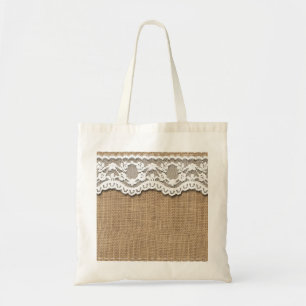 Rustic Burlap and Lace Tote Bag