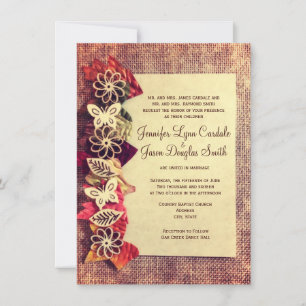 Rustic Burlap and Leaves Fall Wedding Invitations