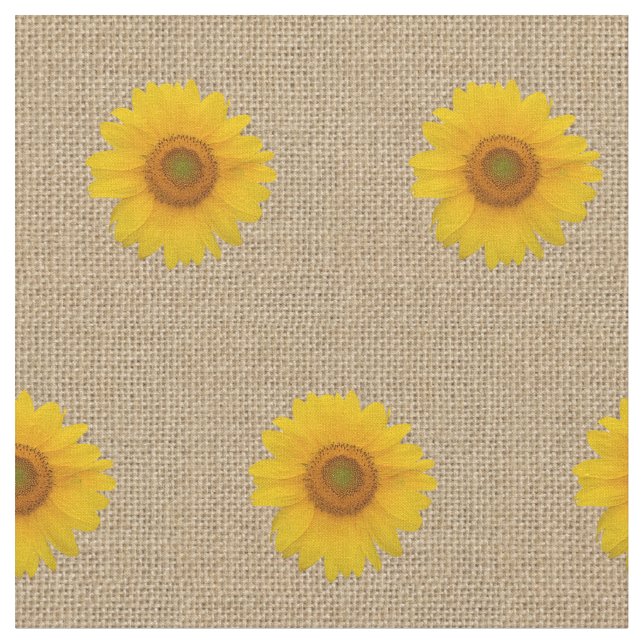 Rustic Burlap and Sunflower Printed Pattern Fabric (Close Up)