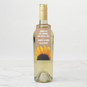 Rustic Burlap and Sunflower Wine Bottle Favour Tag