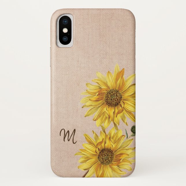 Rustic Burlap and Sunflowers Monogram Case-Mate iPhone Case (Back)