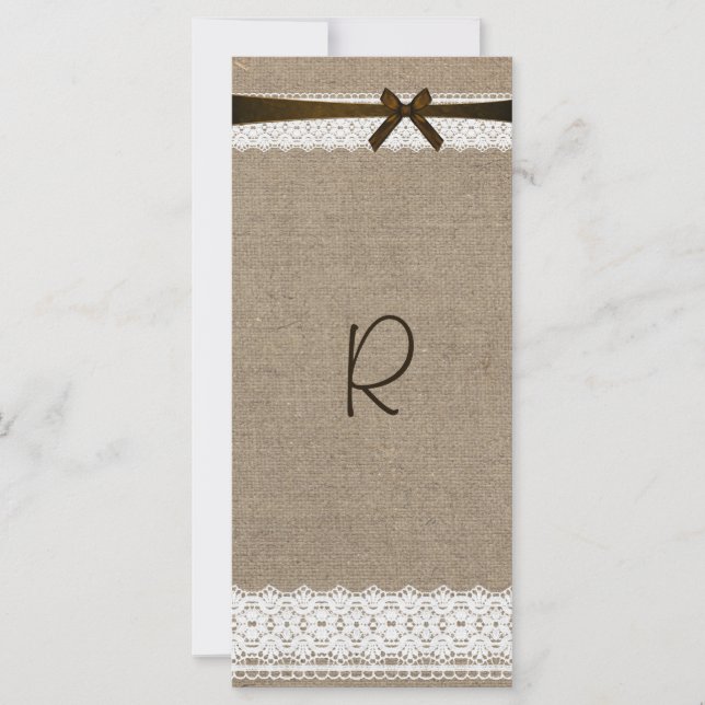 Rustic Burlap and Vintage Lace Program Rack Card (Front)