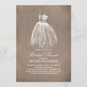 Rustic Burlap and Wedding Gown Bridal Shower Invitation