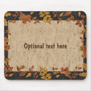 Rustic Burlap Autumn Fall Golden Tone Leaves Mouse Mat