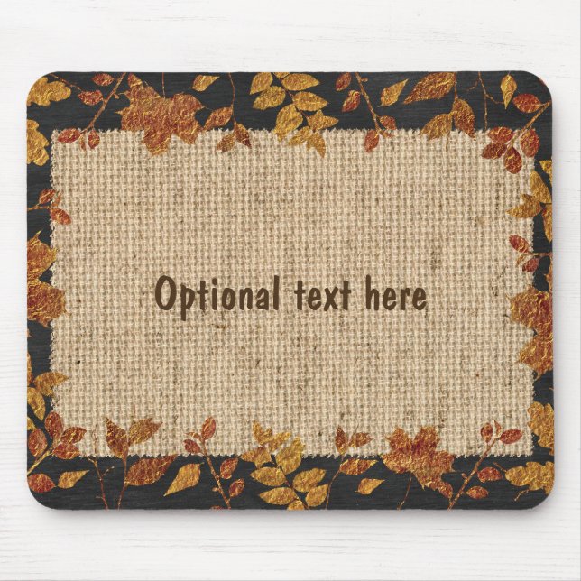 Rustic Burlap Autumn Fall Golden Tone Leaves Mouse Mat (Front)
