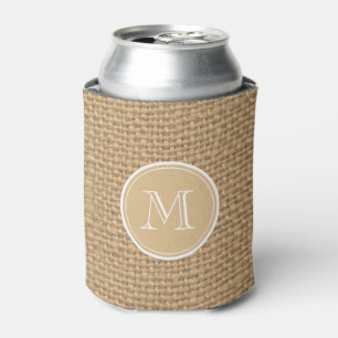 Rustic Burlap Background Monogram Can Cooler
