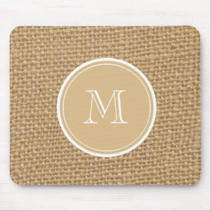 Rustic Burlap Background Monogram Mouse Mat