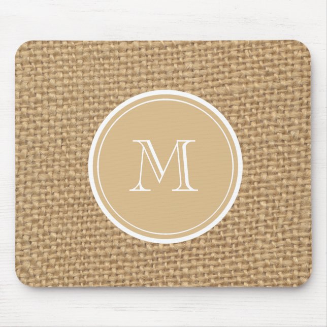 Rustic Burlap Background Monogram Mouse Mat (Front)