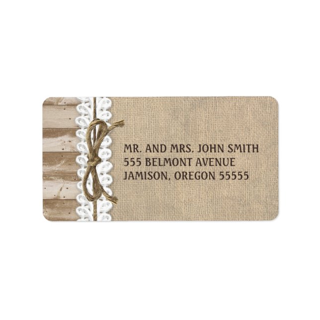 Rustic Burlap Barn Wood Twine Address Labels (Front)