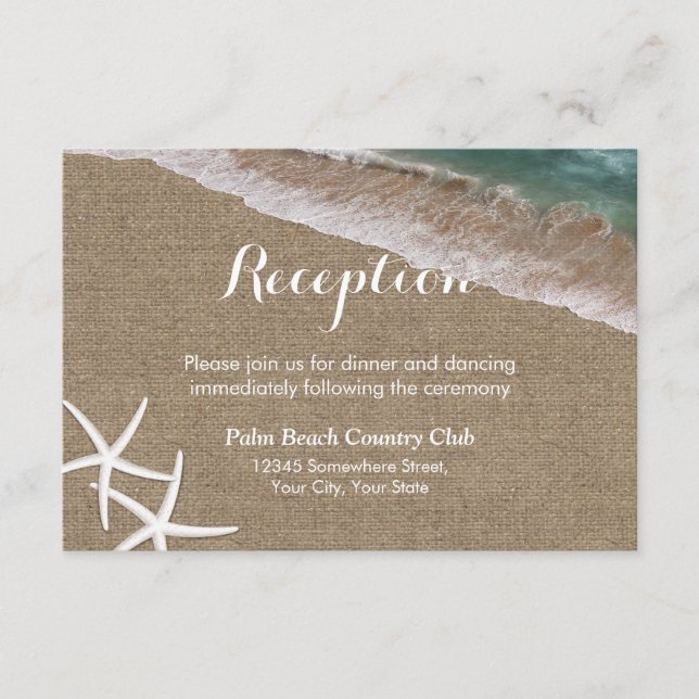 Rustic Burlap Beach Starfish Wedding Reception Enclosure Card (Front)