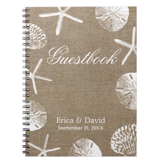 Rustic Burlap Beach Wedding Guestbook Notebook (Front)