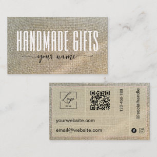 Rustic burlap beige linen Minimal Business Card
