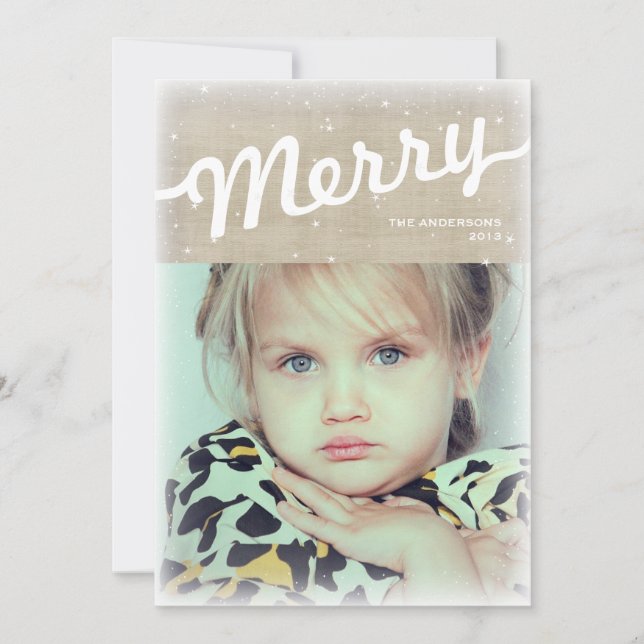 Rustic Burlap Big Merry Christmas Photo Card (Front)