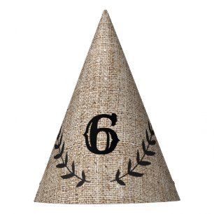 Rustic Burlap Black Laurel Leaf Birthday Party Hat