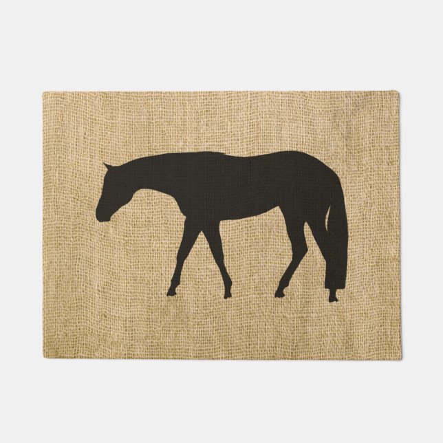 Rustic Burlap Black Western Pleasure Horse Doormat (Front)