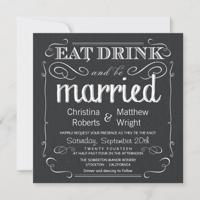 Rustic Burlap Black White Wedding Invitations (Front)