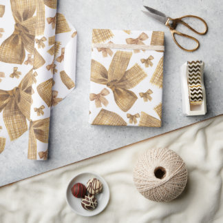 Rustic Burlap Bow Pattern Wrapping Paper