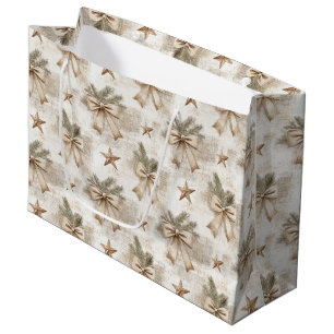 Rustic burlap bows and stars large gift bag