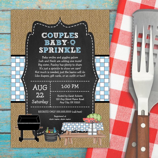 Rustic Burlap Boy Couples Baby Q Sprinkle Shower   Invitation (Creator Uploaded)