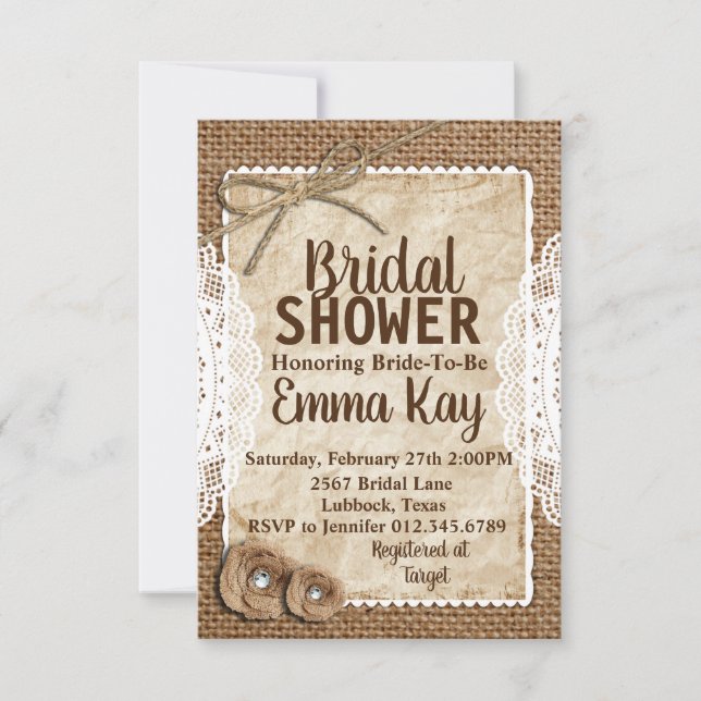 Rustic Burlap Bridal Shower Invitation (Front)