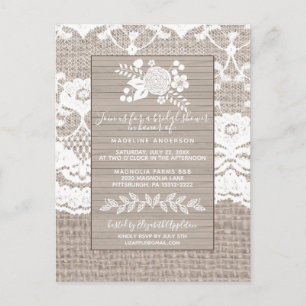 Rustic Burlap Bridal Shower Invitation Postcard