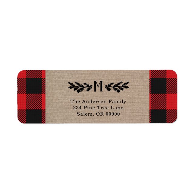 Rustic Burlap Buffalo Plaid Monogram Pine  (Front)