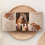 Rustic Burlap Burnt Orange Rose All in One Wedding Tri-Fold Invitation<br><div class="desc">Amaze your guests with this elegant wedding invite featuring beautiful rust orange roses and modern typography with detachable RSVP card. Simply add your event details on this easy-to-use template and adorn this card with your favourite photos to make it a one-of-a-kind invitation.</div>