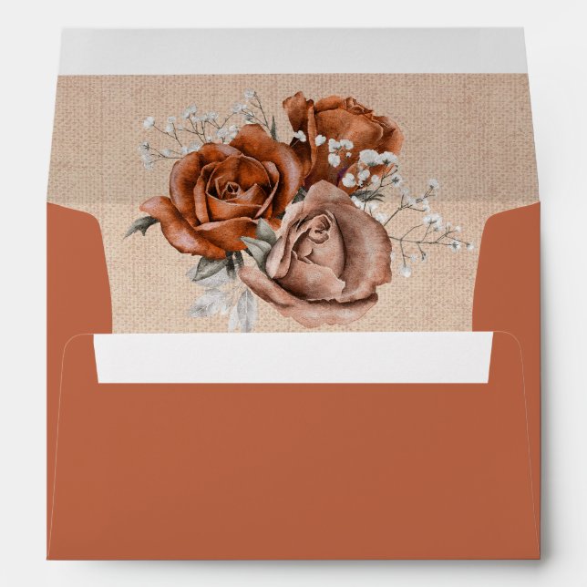 Rustic Burlap Burnt Orange Rose Terracotta Envelope (Back (Bottom))