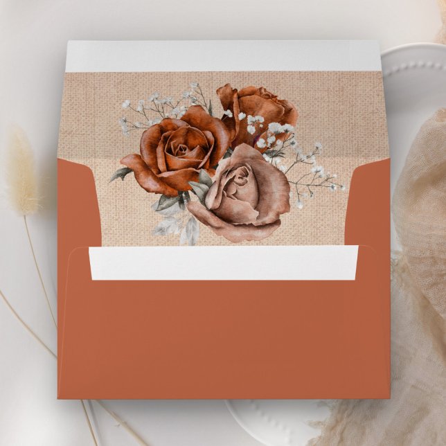 Rustic Burlap Burnt Orange Rose Terracotta Envelope (Creator Uploaded)