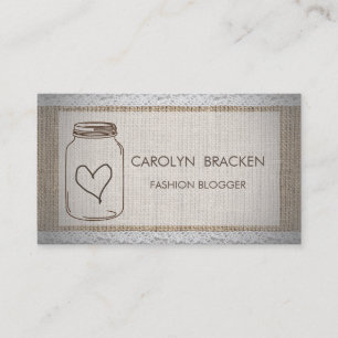 Rustic Burlap Chic Lace Mason Jar  Heart Business Card