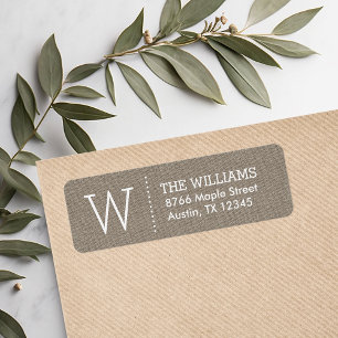 Rustic Burlap Custom Monogram Return Address
