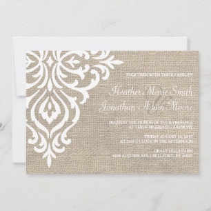 Rustic Burlap Damask Vintage Wedding Invitation