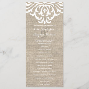 Rustic Burlap Damask Vintage Wedding Program Programme