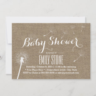 Rustic Burlap Dandelion Baby Shower Invitations