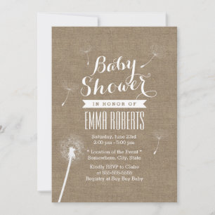 Rustic Burlap Dandelion Baby Shower Invitations