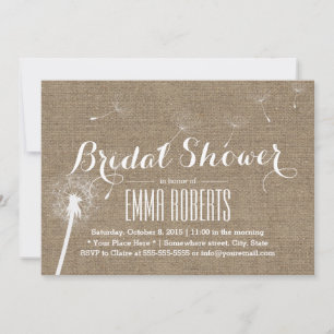 Rustic Burlap Dandelion Blowing Bridal Shower Invitation