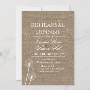 Rustic Burlap Dandelion Rehearsal Dinner Invitation